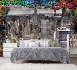 New York Graffiti Art Wallpaper Wall Sticker Decor Street 3D Mural Vinyl Exclusive Design Photo - thumbnail 1
