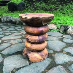 Teak Babybel Stacked Disc Lamp Table 45cm - thumbnail 3