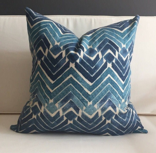 Blue Tribal Pillow Cover, Navy Ikat Print, Euro Sham, Lumbar, 100% Cotton - image 1
