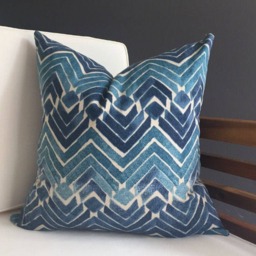 Blue Tribal Pillow Cover, Navy Ikat Print, Euro Sham, Lumbar, 100% Cotton - thumbnail 2