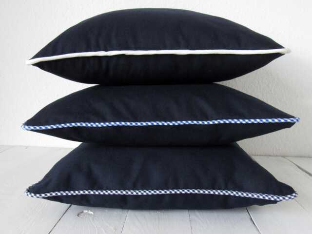 Cushion Cover Canvas 40x40 Blue Gingham Piping Pure Cotton Dark - image 1