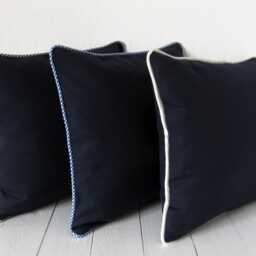 Cushion Cover Canvas 40x40 Blue Gingham Piping Pure Cotton Dark - thumbnail 2