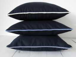 Cushion Cover Canvas 40x40 Blue Gingham Piping Pure Cotton Dark - thumbnail 1