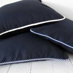 Cushion Cover Canvas 40x40 Blue Gingham Piping Pure Cotton Dark - thumbnail 3