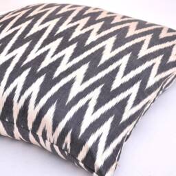 Black Chevron Ikat Pillow Cover, Handloom Silk Cotton Cushion - 20x20 - thumbnail 2