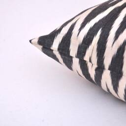 Black Chevron Ikat Pillow Cover, Handloom Silk Cotton Cushion - 20x20 - thumbnail 3
