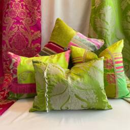 Designers Guild Silk Pillow Cover Pink & Green Quilted Lumbar - thumbnail 2