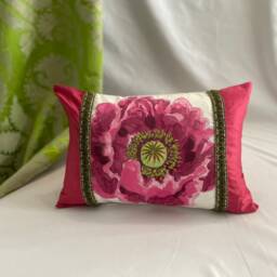 Designers Guild Silk Pillow Cover Pink & Green Quilted Lumbar - thumbnail 4