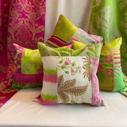 Designers Guild Silk Pillow Cover Pink & Green Quilted Lumbar - thumbnail 3