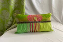 Designers Guild Silk Pillow Cover Pink & Green Quilted Lumbar - thumbnail 1