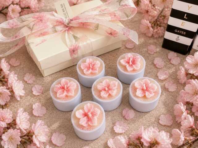 Cherry Blossom Tealight Gift Box - Luxury Coco Soy Wax Tealights Sakura Candle Floral Melts Mother's Day For Her - image 1