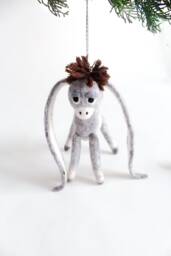 Christmas Ornament - Nestor The Small Long-Eared Donkey. Art Toy Felted Baby Donkey Gift For Kids