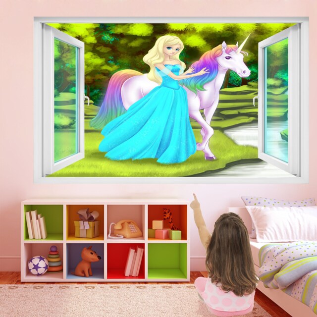 Unicorn Princess Fantasy Forest Wall Sticker Mural Decal Print Art Kids Girls Bedroom Decor Gr11 - image 1