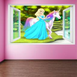 Unicorn Princess Fantasy Forest Wall Sticker Mural Decal Print Art Kids Girls Bedroom Decor Gr11 - thumbnail 3