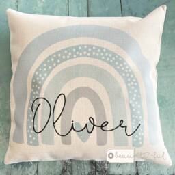 Personalised Rainbow Gift Child Name Pastel Design Home Quote Boho Linen Style Cushion Cover - thumbnail 2