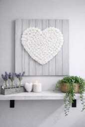 Decorative Wooden Heart Panel - Rustic Home Decor Farmhouse Bedroom Wall Art White Rose in 45 cm X - thumbnail 1