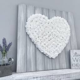Decorative Wooden Heart Panel - Rustic Home Decor Farmhouse Bedroom Wall Art White Rose in 45 cm X - thumbnail 3