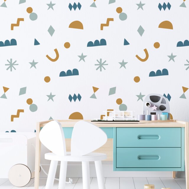 Abstract Pattern Wall Decal - Boho Stickers For Kids Room, Nursery, Playroom PVC-Free, No Odour Reusable Peel & Stick Fabric - image 1