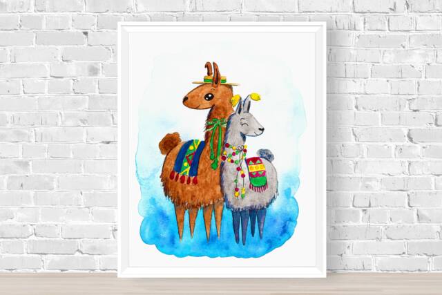 Llama Couple Poster, Alpaca Wedding Gift, Jack & Jill Shower Present - image 1