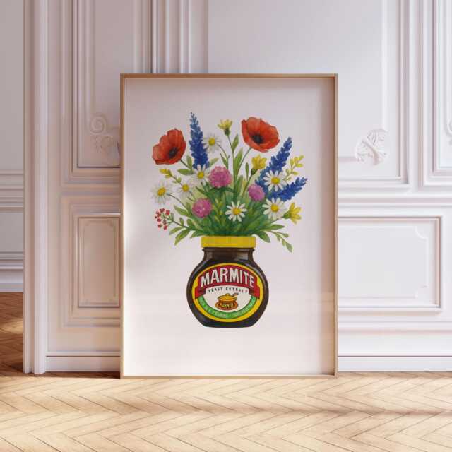 Marmite Jar Floral Print Vintage Kitchen Cottagecore Art