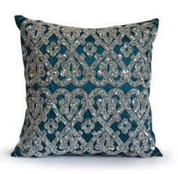 Teal Sequin Throw Pillow Geometric Trellis Silk Pillow Cover