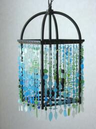 Sea Glass Chandelier Coastal Beach House Lighting, 12x24