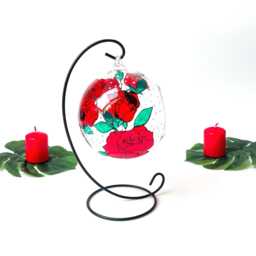 Hand Painted Red Roses Glass Candle Holder Anniversary Gift - thumbnail 2