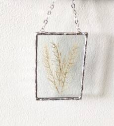 Green Fern Wall Art, Framed Dried Pressed Flowers, Glass Hanging, Flower Soldered Art - thumbnail 1