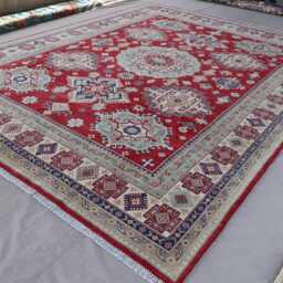Red 9x12 Kazak Area Rug, Afghan Hand Knotted Veg Dyes Wool Rug For Living Room, Bedroom Dining Table Rug, Caucasian Design Oriental Rug - thumbnail 2