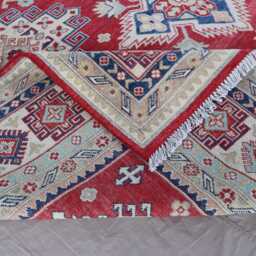 Red 9x12 Kazak Area Rug, Afghan Hand Knotted Veg Dyes Wool Rug For Living Room, Bedroom Dining Table Rug, Caucasian Design Oriental Rug - thumbnail 4
