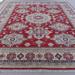 Red 9x12 Kazak Area Rug, Afghan Hand Knotted Veg Dyes Wool Rug For Living Room, Bedroom Dining Table Rug, Caucasian Design Oriental Rug - thumbnail 3