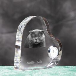 Scottish Fold - Crystal Clock in The Shape Of A Heart With Image Pure-Bred Cat - thumbnail 3