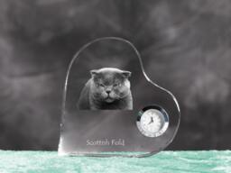 Scottish Fold - Crystal Clock in The Shape Of A Heart With Image Pure-Bred Cat - thumbnail 1