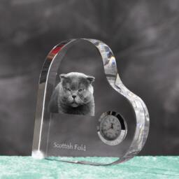 Scottish Fold - Crystal Clock in The Shape Of A Heart With Image Pure-Bred Cat - thumbnail 2