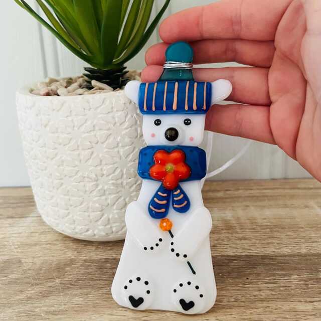 Cute Polar Bear Fused Glass Decoration, Christmas Fused Glass Ornament, Cornwall, Cornish - image 1