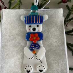 Cute Polar Bear Fused Glass Decoration, Christmas Fused Glass Ornament, Cornwall, Cornish - thumbnail 2