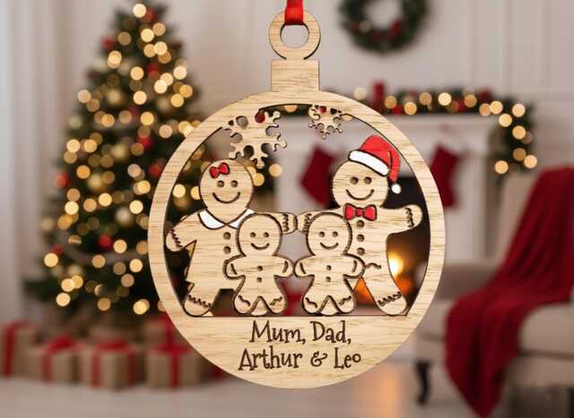 Personalised Wooden Gingerbread Family Bauble, For A Of 3 Up To Family 6 - image 1