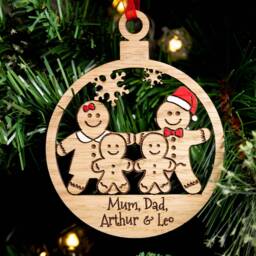 Personalised Wooden Gingerbread Family Bauble, For A Of 3 Up To Family 6 - thumbnail 2