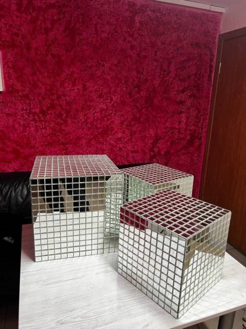 Mirror Tile Cube, Shelf, Handmade Tile Cube, Designer Furniture, Coffee Table. Disco Cube - image 1