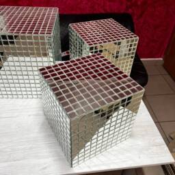 Mirror Tile Cube, Shelf, Handmade Tile Cube, Designer Furniture, Coffee Table. Disco Cube - thumbnail 4