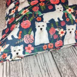 Westie Dog Print Cushion Cover With Dark Blue & Pink Floral Design - Home Decor, Pillow Cover, Home & Living, 38x38cms - thumbnail 3