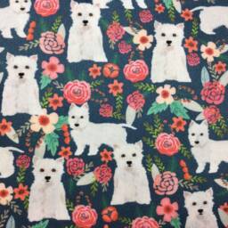 Westie Dog Print Cushion Cover With Dark Blue & Pink Floral Design - Home Decor, Pillow Cover, Home & Living, 38x38cms - thumbnail 2