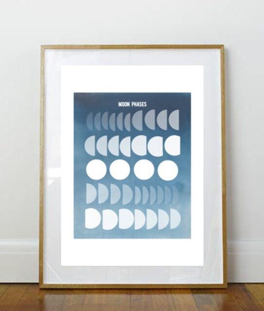 Moon Phases Print // Cycles Full Color Lunar Ombre Wall Art Home Decor