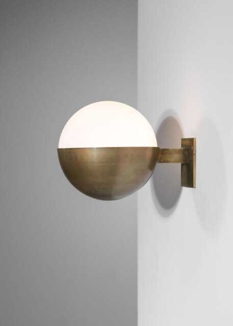 Mid Century Italian Brass Opaline Wall Sconce - Stilnovo Style Light - image 1
