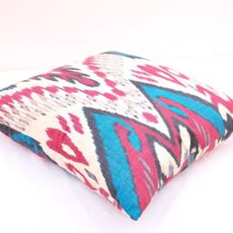 Handmade Silk Cotton Ikat Pillow Cover, Decorative Cushion - 20x20 In - thumbnail 2