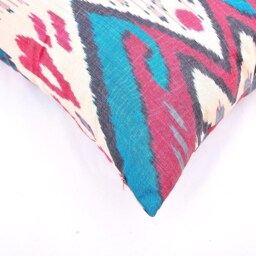 Handmade Silk Cotton Ikat Pillow Cover, Decorative Cushion - 20x20 In - thumbnail 3