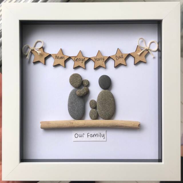 Family Pebble Art Picture - Fathers Day Gift Personalised Gift Birthday Framed - image 1