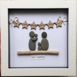 Family Pebble Art Picture - Fathers Day Gift Personalised Gift Birthday Framed - thumbnail 2