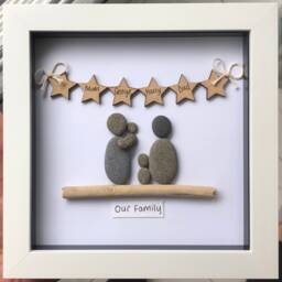 Family Pebble Art Picture - Fathers Day Gift Personalised Gift Birthday Framed - thumbnail 1