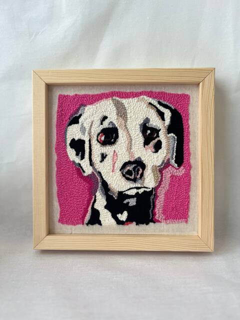Custom Pet Portrait Framed Canvas Art Handmade Punchwork Wall Hanging - image 1